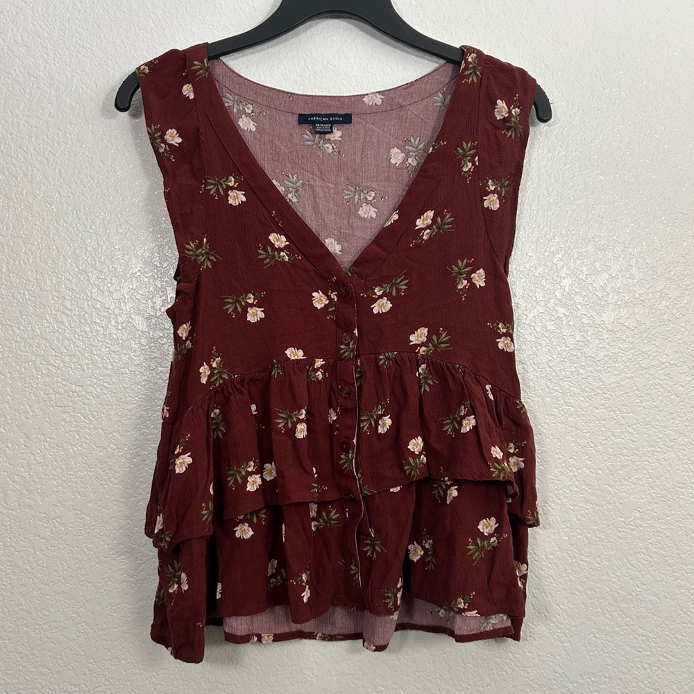 American Eagle Sleeveless Boho Floral Tiered Top